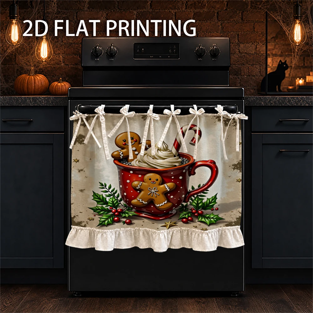 1PC Christmas Kitchen Curtain-Cabinet Curtain-Apron. Printed with gingerbread man, whipped cream and candy cane. Can be used as