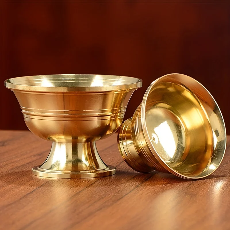 

1pcs Copper Drinking Bowl Auspicious Tibetan Alloy Holy Water Cup Golden Buddhist Bowl Gift Indoor Altars Desktop Decorative