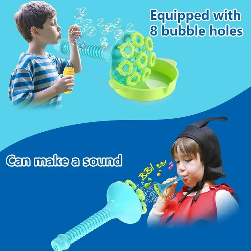 Big Bubble Wands Set 8 Hole Bubble Blower Set Creative Trumpet Shaped Bubble Maker with Tray Summer Party Favors Outdoor Toys