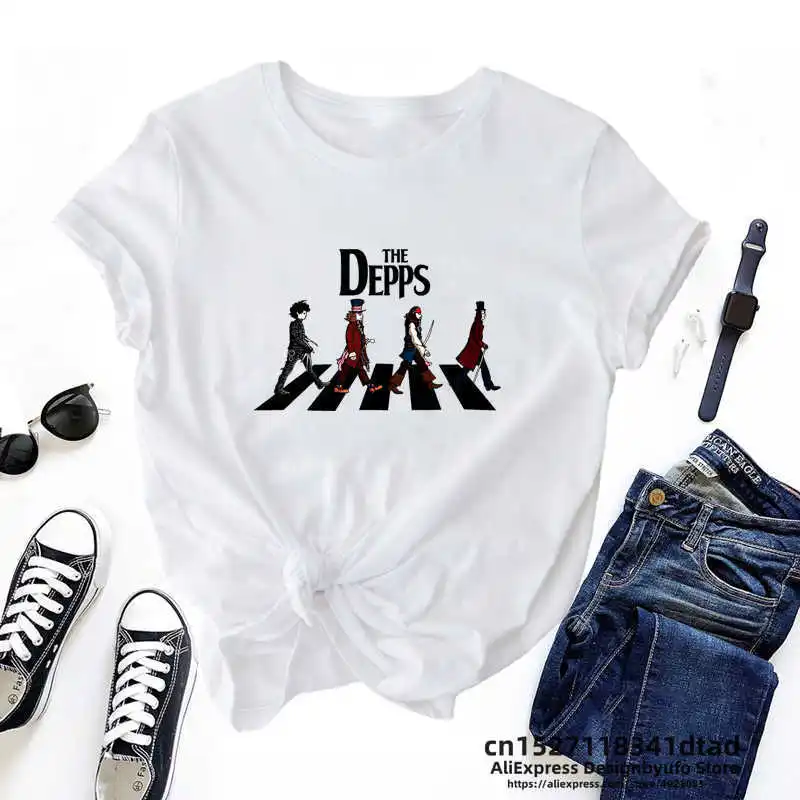 The Depps Johnny Depp Characters Crosswalk T Shirt Funny Woman Edward Scissorhands Magician Pirate Graphic Tshirt Streetwear Tee