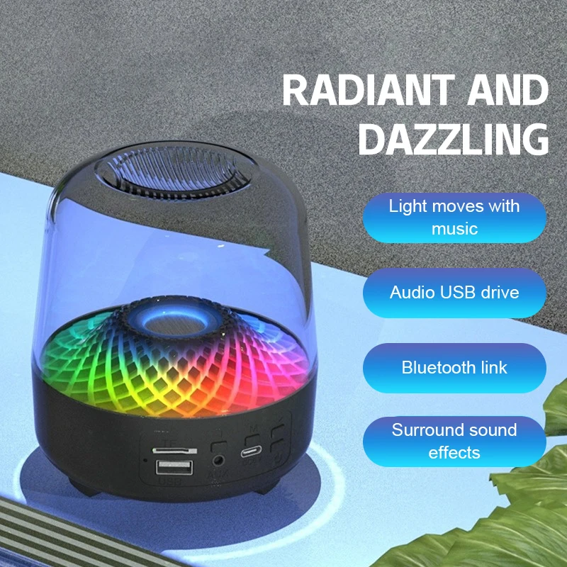 Wireless Stereo Subwoofer Bluetooth Speaker Transparent Design Breathing LED Light TWS Bluetooth 5.0 TF Card FM AUX Audio