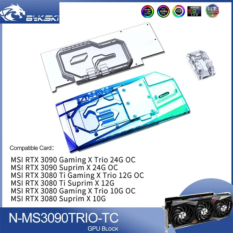 bykski bloco de gpu com cooler backplane ativo msi rtx 3090 3080ti 3080 gaming x trio suprim x n ms3090trio tc 01