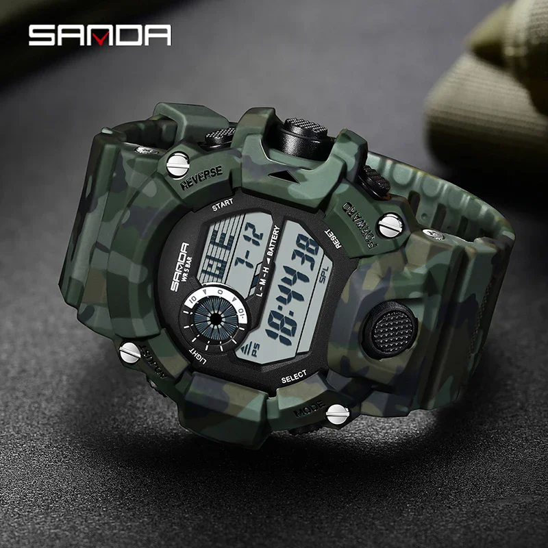 SANDA 2183 Men's Digital Watch Camouflage Fashion Multifunction Luminous Calendar Waterproof Alarm Clock Men Electronic Watches