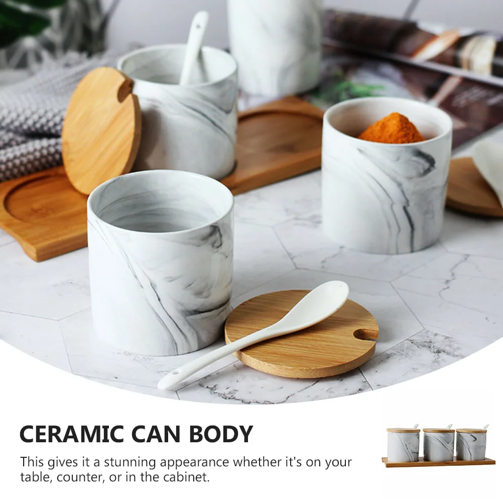 

1 set 1 Set Marble Pattern Ceramic Condiment Jar Large Capacity Spice Salt Storage Container For Kitchen Cabinet Countertop Use