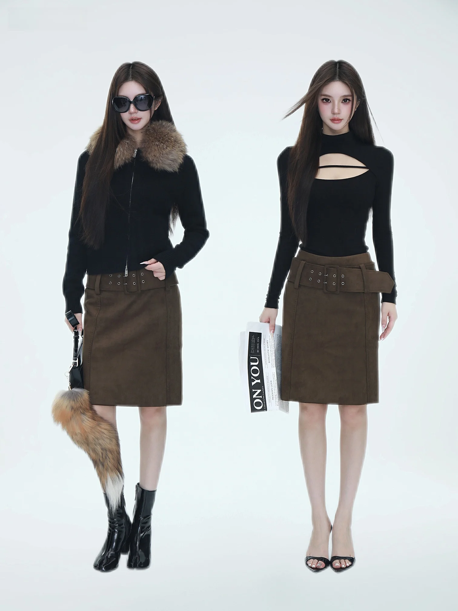 

Dailyero Office nt Suede f Skirt Special Tinted Olive Color Smart Ci Commute Polyester Fiber mid Waist