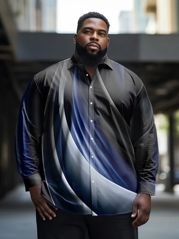 ZOOY (L-9XL) Plus Size Men\'s Aurora Polka Dot Ethnic Graffiti Style Classic Totem Stripe Casual Pattern Long-Seeved Shirt
