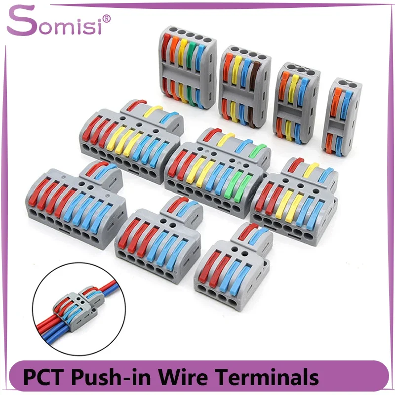 

5~100pcs Push-in Wire Terminals PCT Series Connector For Cable Connection Universal Fast Electrical Wiring Terminal Block