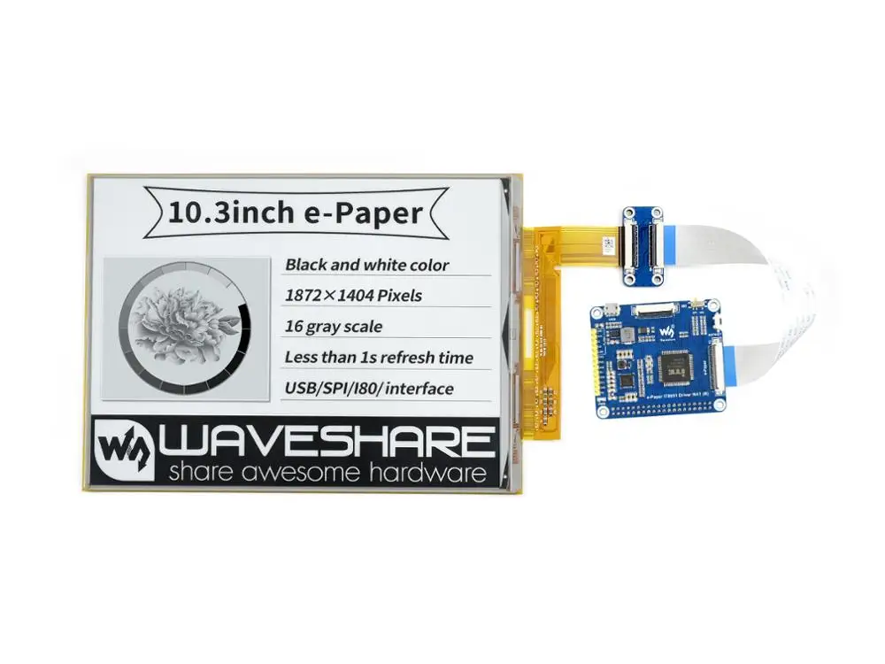 

10,3 дюймовая Гибкая шляпа Waveshare с дисплеем E-Ink для Raspberry Pi, контроллер IT8951, разрешение 1872*1404, поддерживает частичное обновление
