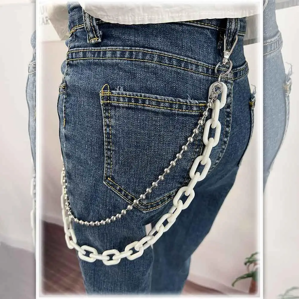 

Pink Green Acrylic Chains Hip Hop Men Women Punk Style Waist Chains Plastic Belts Double Layer Pants Chains