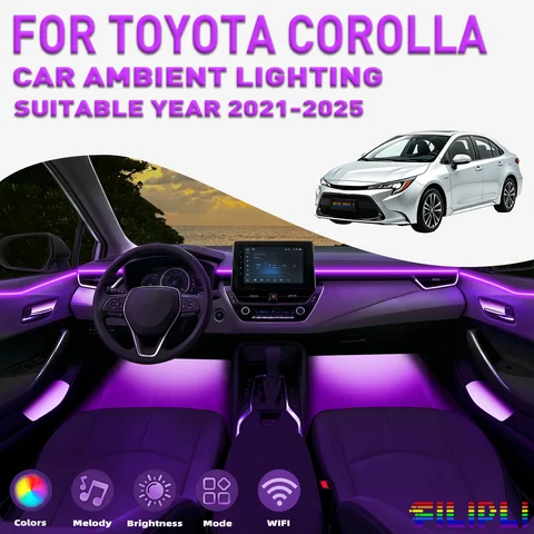 For TOYOTA COROLLA  2021-2025 CAR AMBIENT LIGHTING RGB 18 Lights kit 64 colors 18-in-1 LED Interior Hidden Acrylic Strip Symphony Atmosphere Lamp Neon acrylic light strip  Lighting and decorative lamps Long Standby Car Decorative Light