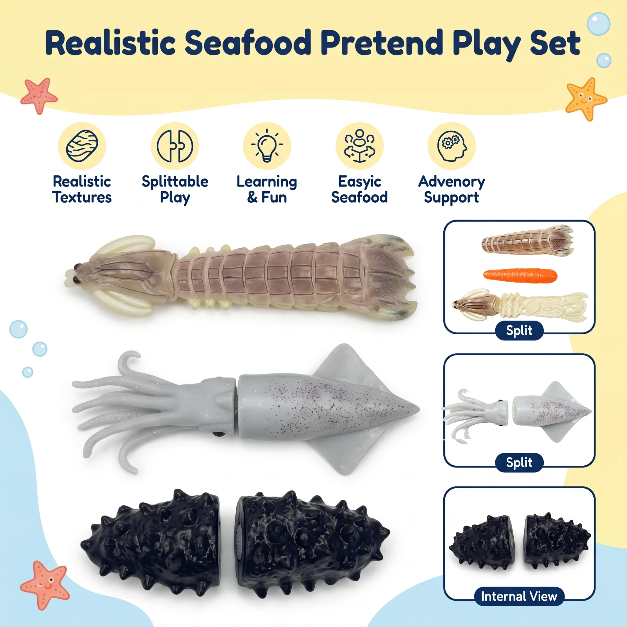 Kids Kitchen Toy Set Simulated Big Size Lobster Crab Fish Chicken Fun Cutting Food DIY Assembly Model Accessories Birthday Gifts