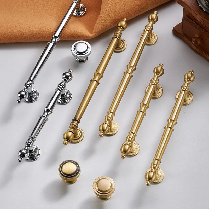 

French Style Solid Brass Kitchen Cabinet Drawer Handles Bedroom Wardrobe Dresser Handles Hardware Fitting Handles for Furniture