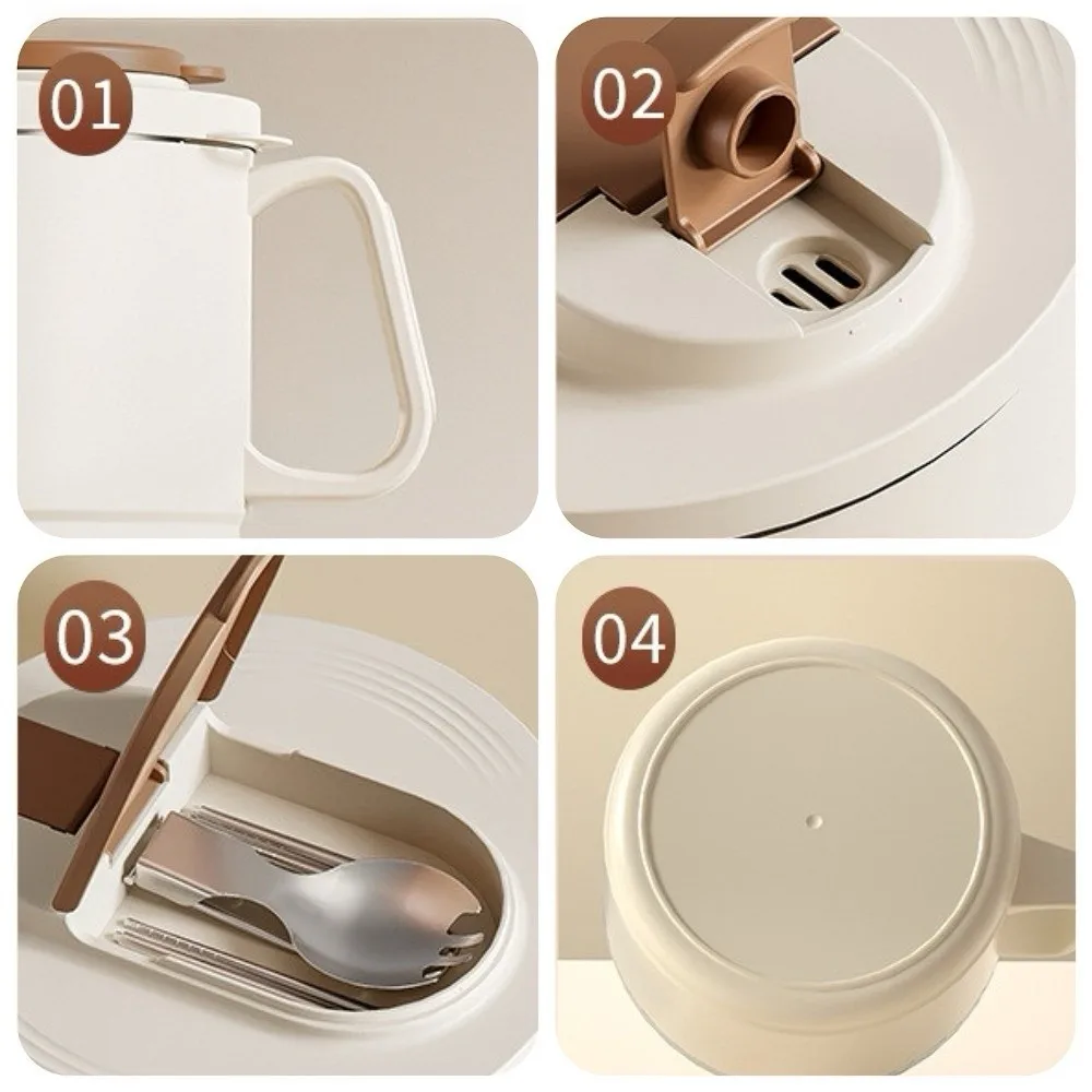 Portable 1100ml Ramen Bowl 304 Stainless Steel Sealed Instant Noodle Partner Double Wall Drain Hole Lunch Box Student
