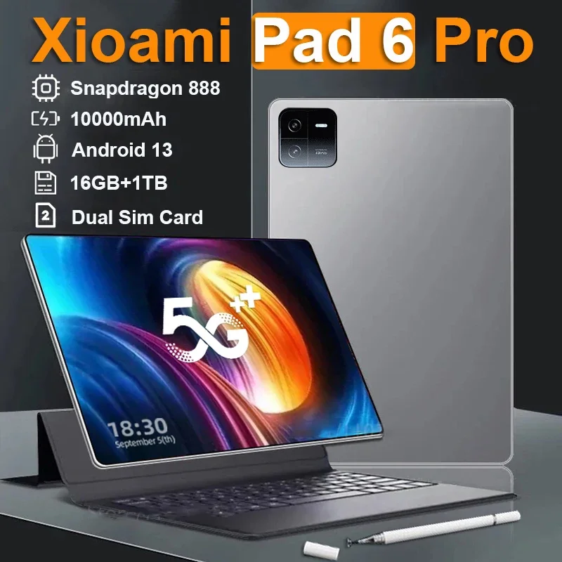 

2024 New Original Pad 6 Pro Tablet Android 13 16GB 1TB Dual SIM 10.1inch WPS GPS Bluetooth 5G Network Phone Call Mi Tablet PC