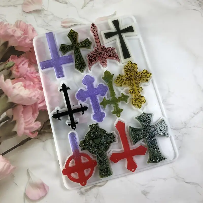 Keychain Resin Silicone Molds DIY Craft Pendant Keyring Backpack Decor Rectangle Shape with Multiple Cross Designs for Resin