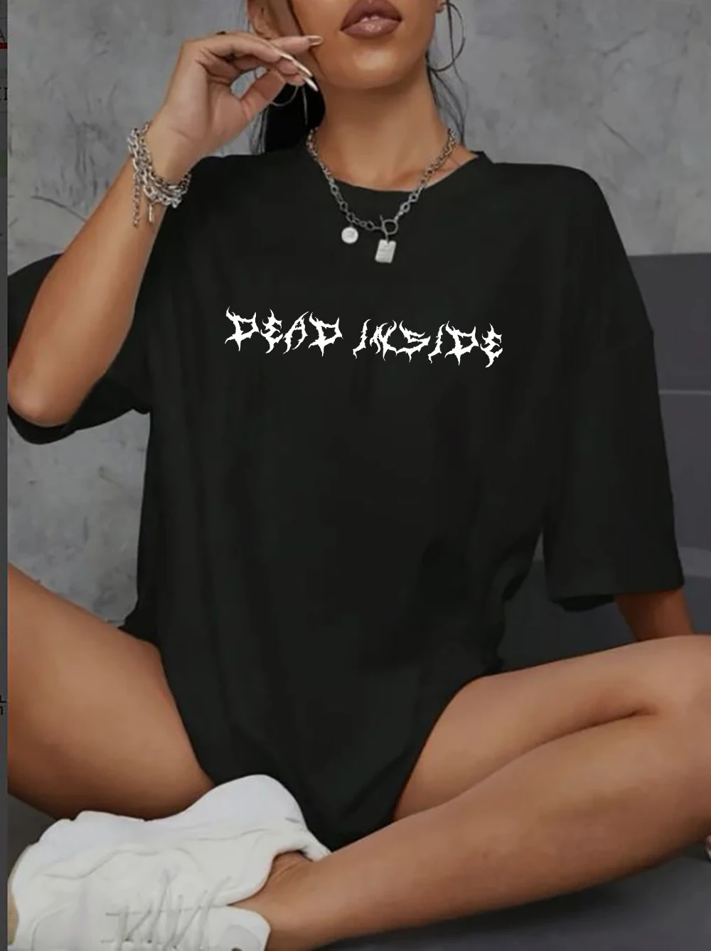 

Dead Inside Letter Printed Black T-Shirt Cotton Gothic Style Hip Hop Punk Summer Women Top Short Sleeves Wholesale