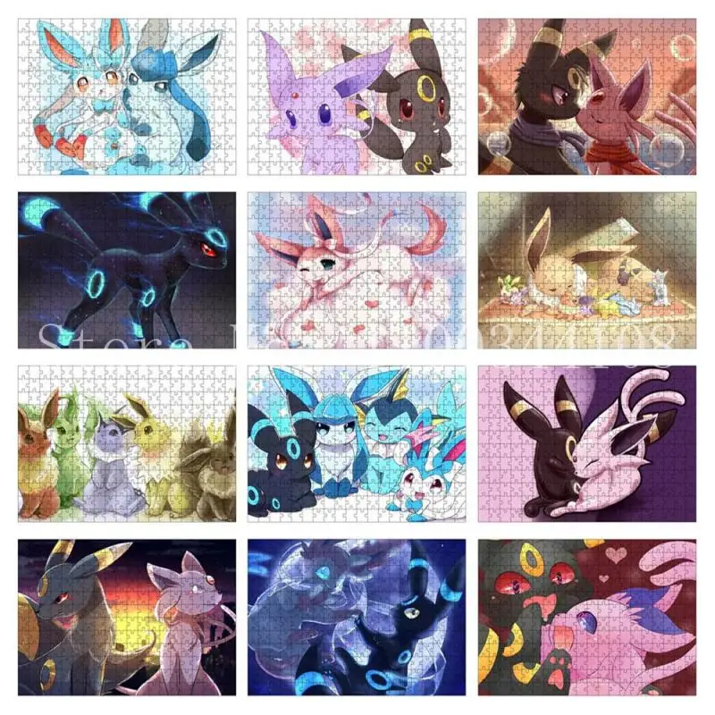 Cartoon Pokemon Eeveelution Jigsaw Puzzle Espeon Umbreon Fantasy Painting Creative DIY Imagine Early Childhood Education Toys