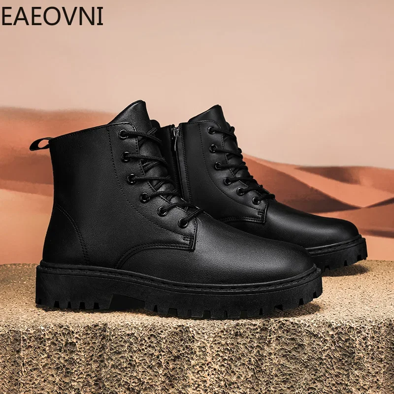 Leather Boots Safety Boot Man Low Tops Easy To Clean Trendy All-match Height-increasing Booties for Men British Style New Style