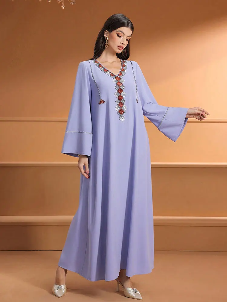 New Muslim Abayas for Women Light Luxury Dubai Indian Dress Fashion Embroidery Long Sleeves Dress Muslim Temperament Gauze Dress