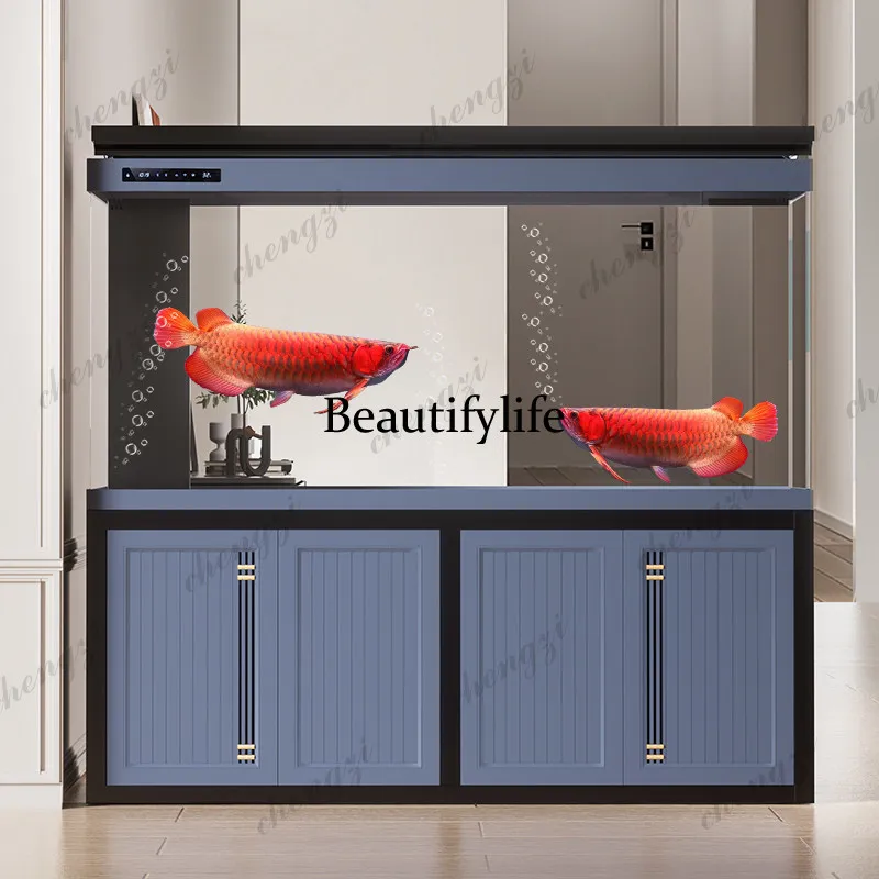 E182  Professional Arowana Breeding Aquarium: Large Floor-Standing Ultra Clear Glass Tank Bottom Filter, Eco Self-Cleaning Syste