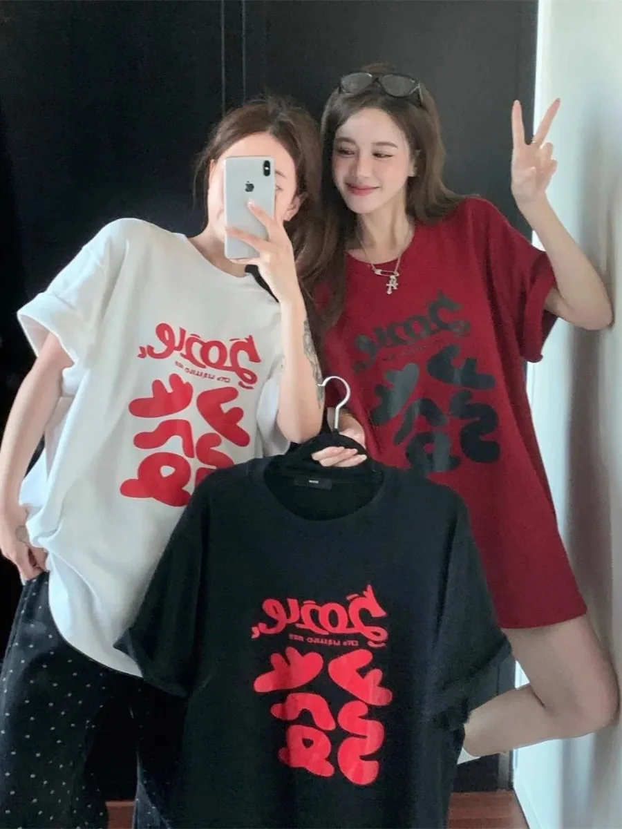 

plus Size 300 Pou Summer Printed ort Sve T-irt Women Overhead Mid-Length round Ne f Sve Top Korean Sle Lo...