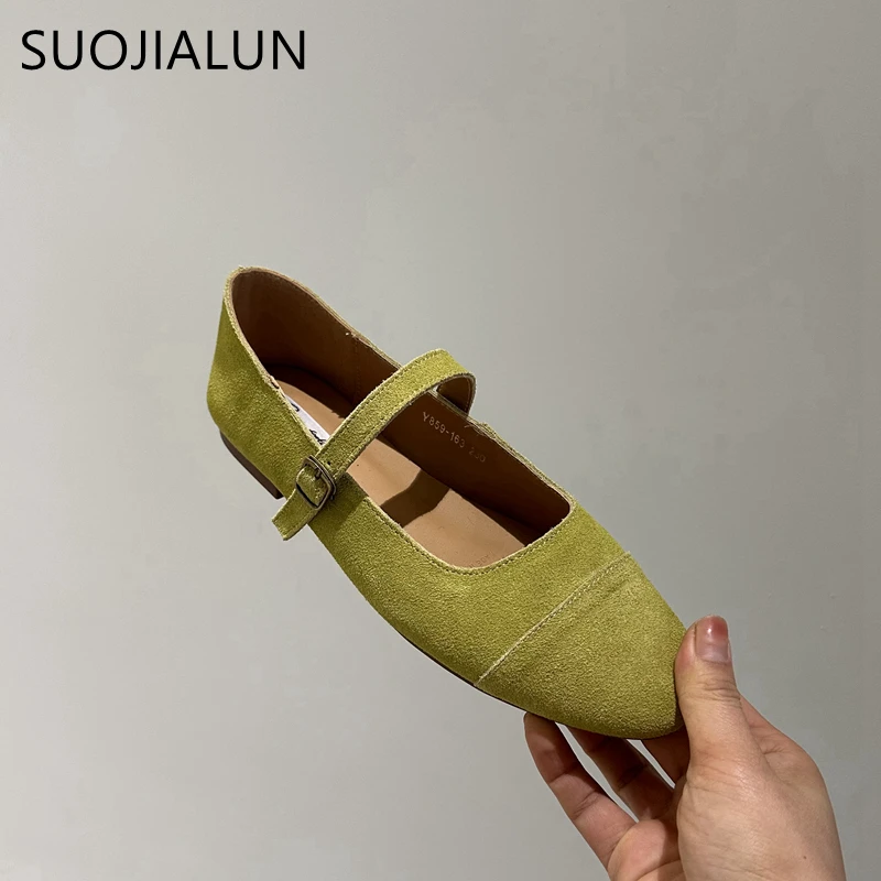 SUOJIALUN 2024 Spring New Women Flat Shoes Fashion Round Toe Ladies Dress Shallow Mary Jane Shoes Soft Flat Heel Ballerinas Shoe