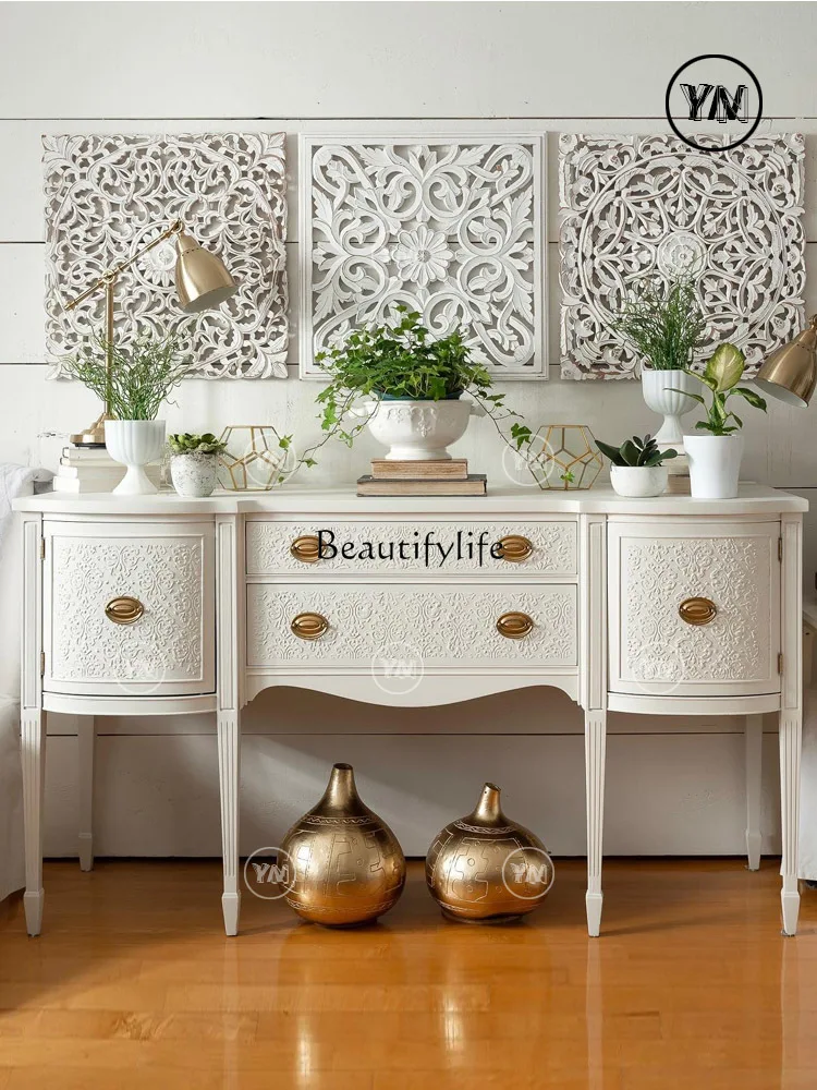 

American solid wood dresser white French simple decorative side cabinet European entrance cabinet