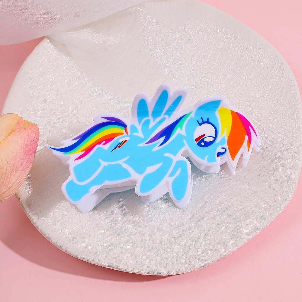 Cute Cartoon Rainbow Winged Pony Acrylic Hair Claw Clip Kawaii Hair Accessories Gift for Girls Women