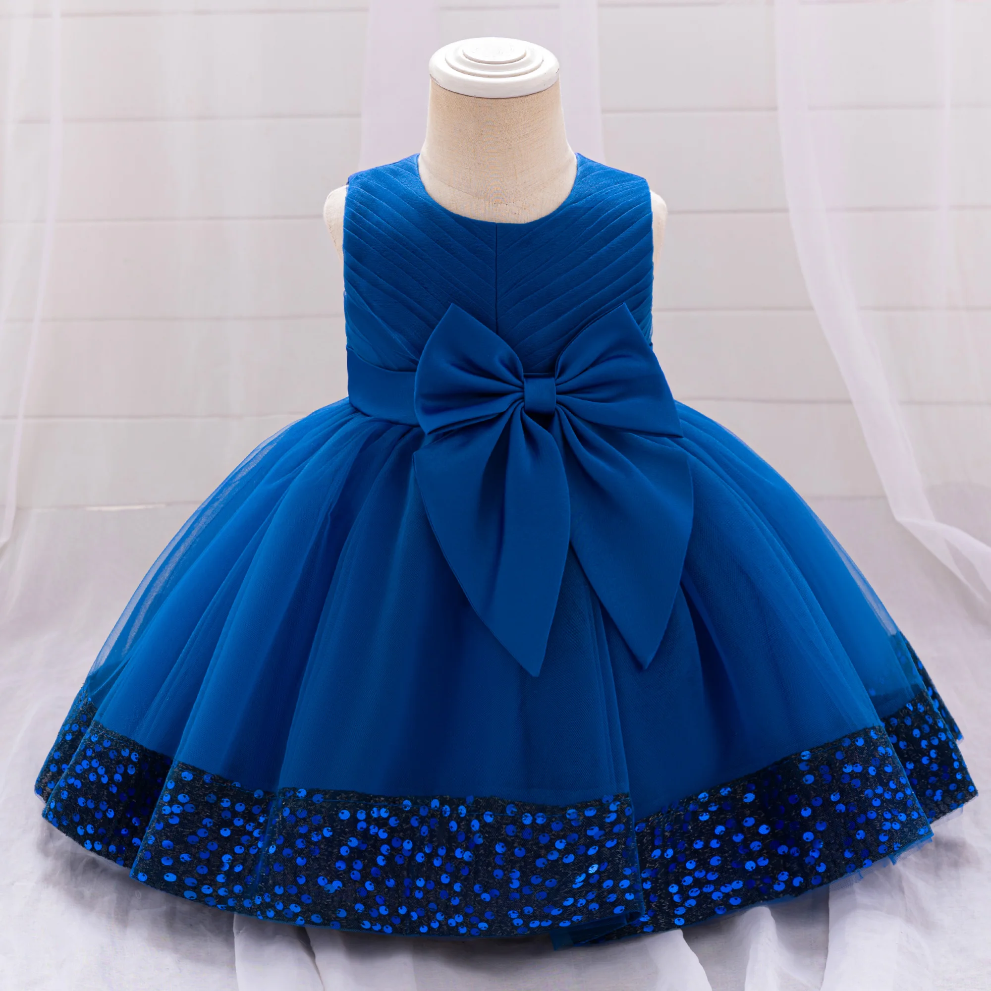 Toddler Sequin Girl Party Dress Christmas Wedding Prom Gown 1st Birthday Bow Princess Dress for Girl Lace Bridemaid Kids Clothes