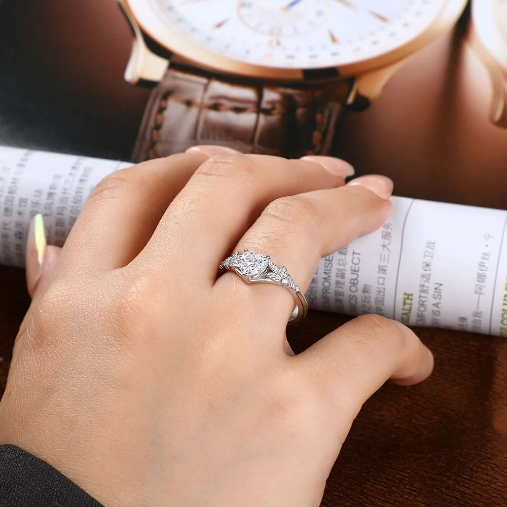 Apexelle Brand Luxury Jewelry 925 Sterling Silver Rings For Women Wedding Band Heart Shaped Zircon Ring Fine Jewelry