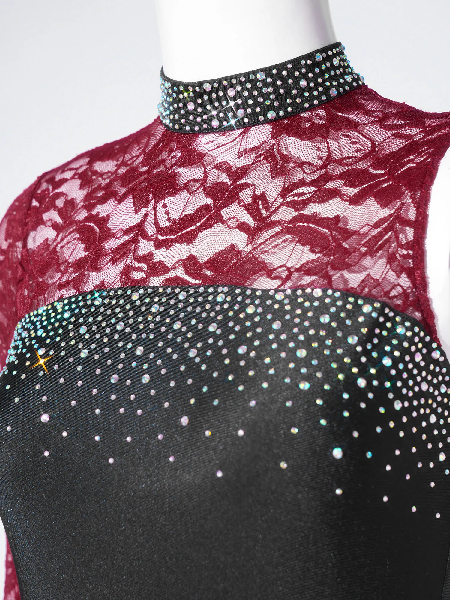 Women Lyrical Figure Skating Dance Dress Rhinestones Ballet Waltz Contemporary Dancewear Floral Lace Long Sleeve Mesh Leotard view 5