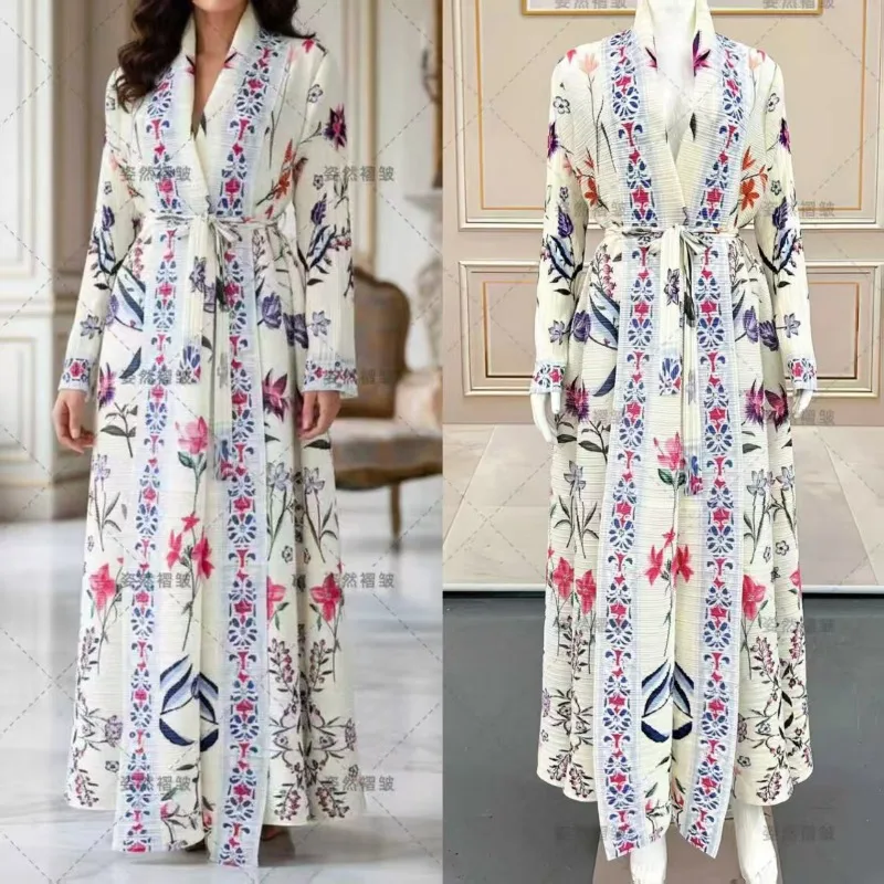 

Abaya Miyake Pleated Trench Coat 2025 Evening Dress Oversized Loose Fit Pleats Print Trench Coat Jacket Women Spring/Fall New