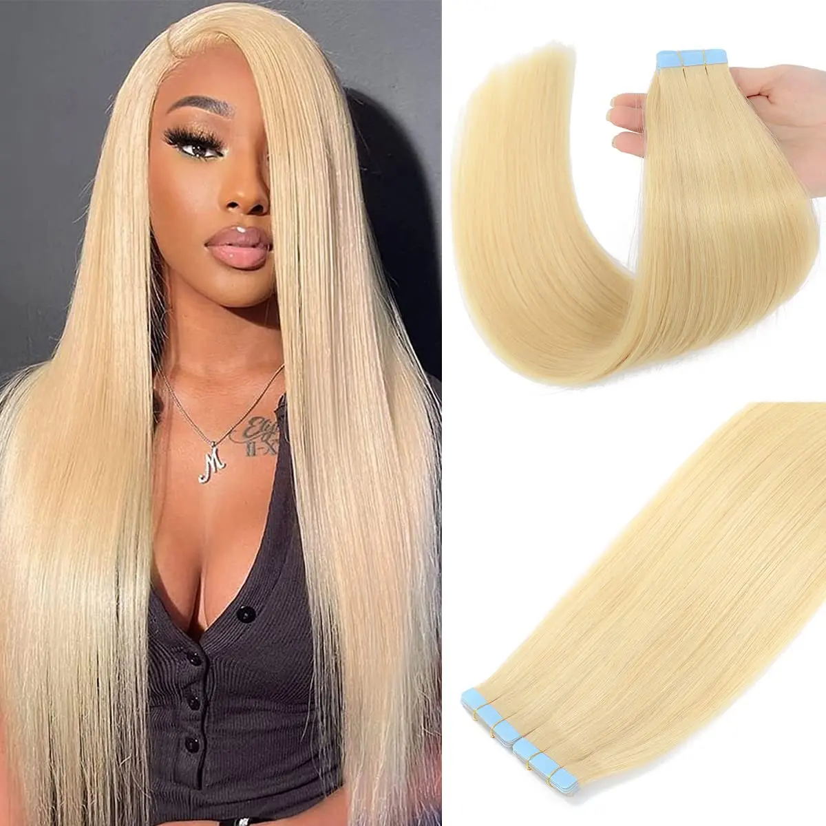 

100% Human Hair Tap In Extensions 12-26 Inch Natural Looking Straight Wefts Easy To Style Colors 1B/2/4/613