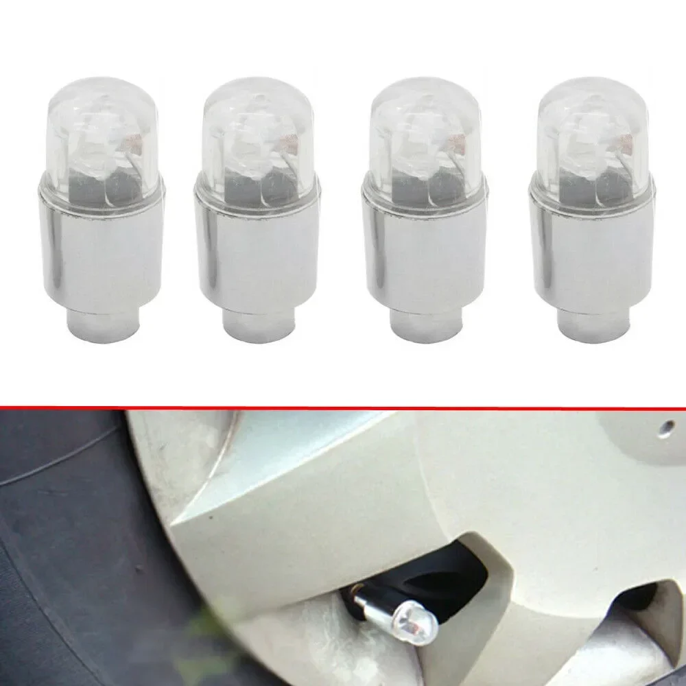 4Pcs Car Tire Valve Cap Motorcycle Wheel Dust Stem Air Valve Covers Stem LED Light Cover Bike Waterproof Tire Stem Lamps