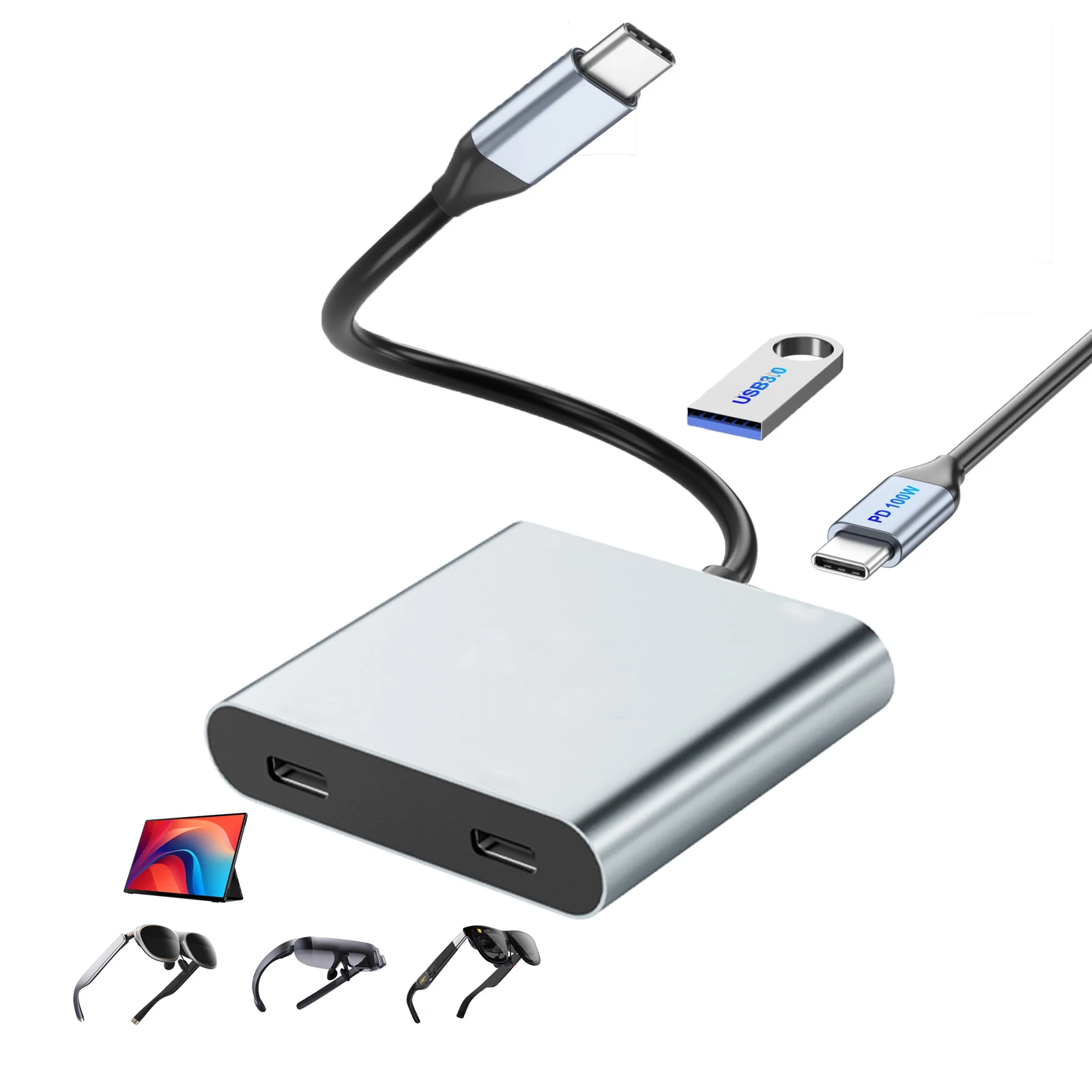 USB C To AR Glasses and Charging Adapter High Speed USB C To Dual AR Glasses Adapter Compact for Switch Phone Laptop Tablet