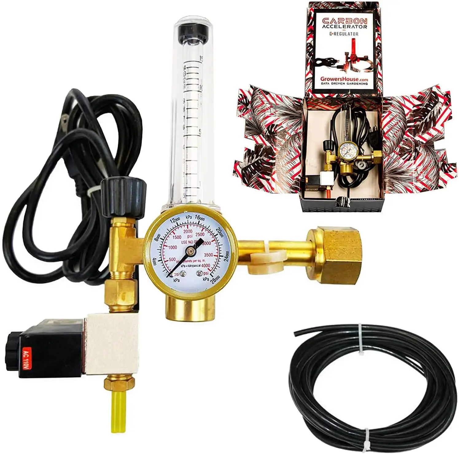 

CO2 Regulator with Gauge & Flow Meter, 120V Solenoid Valve for Grow Rooms, Works with PPM Controllers
