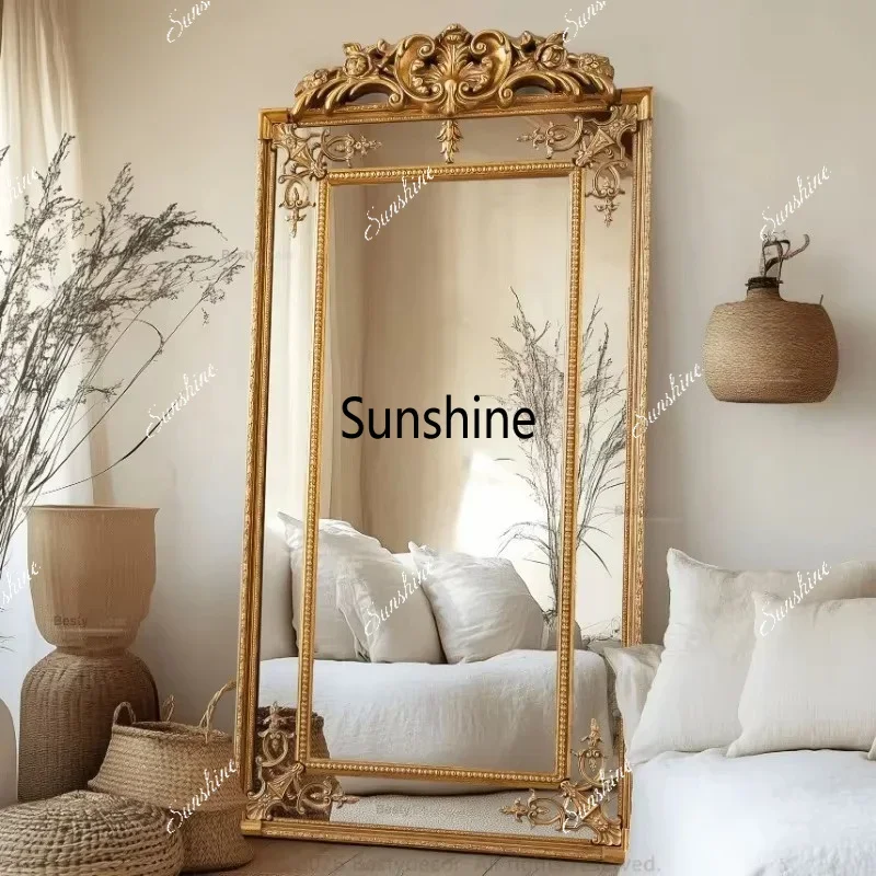 Retro Large Floor Wooden Frame French Art Decorative Room Bedroom Drsing MirrorTJ