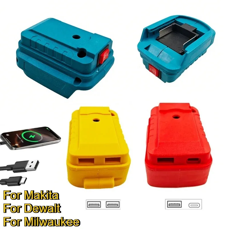 

Портативное зарядное устройство для аккумулятора Makita/Dewalt/Milwaukee 18 В с двойным портом USB и быстрой зарядкой типа C для мобильных устройств