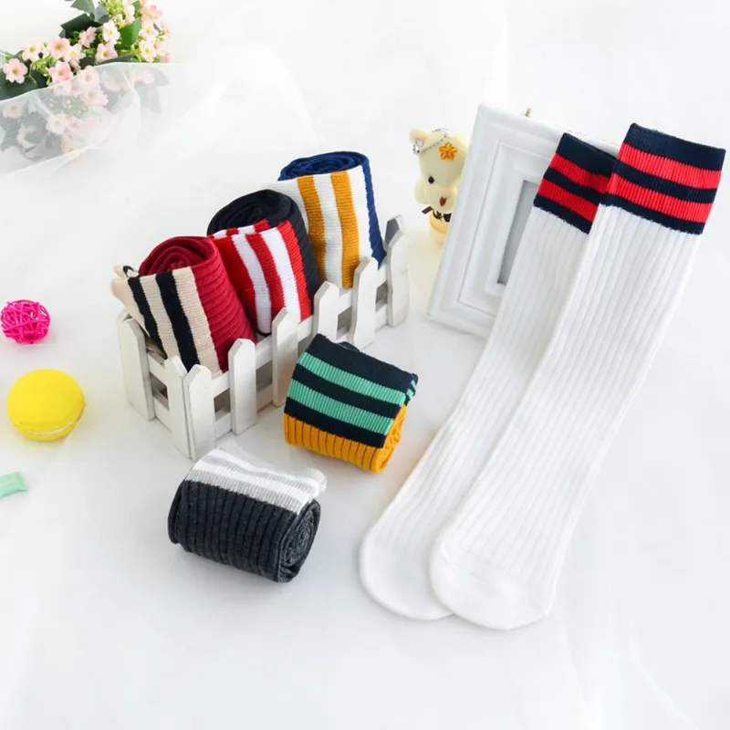 

Bobora Children Knee High Socks For Girls Boys Football Stripes Cotton Sports Socken Kids Baby Long Tube Leg Warm Socks