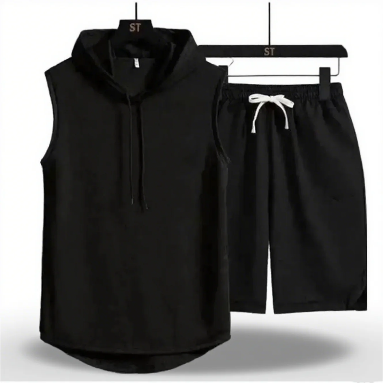 

2025 summer new men's two-piece casual T-shirt and shorts set men's sports set fashionable short sleeved sports set hooded T-shi