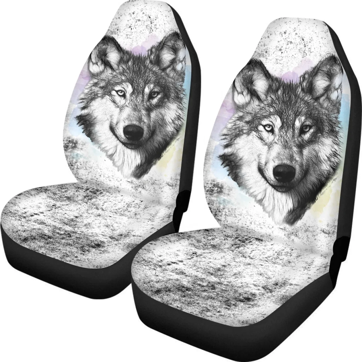 Fashion 3D Wolf Design Auto Seat Protector Vehicle Car Seat Covers 2Pcs Car Front Cushion Covers Automobile Accessories 2023