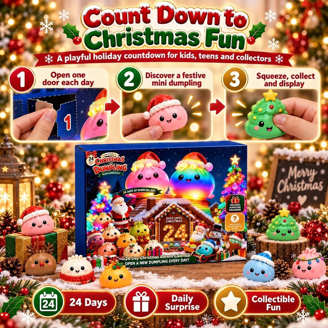 2026 Christmas Advent Calendar 24 Days Dumpling Squishy Mystery Box Slow Rebound Squeeze Sensory Fidget Holiday Surprise Gift