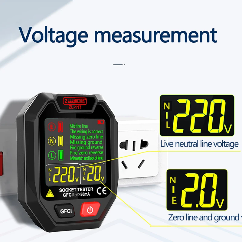 30mA RCD GFCI NCV EU US UK Digital Socket Tester Large Display Smart Outlet Checker Voltage Detector Plug Ground Zero Line Tool