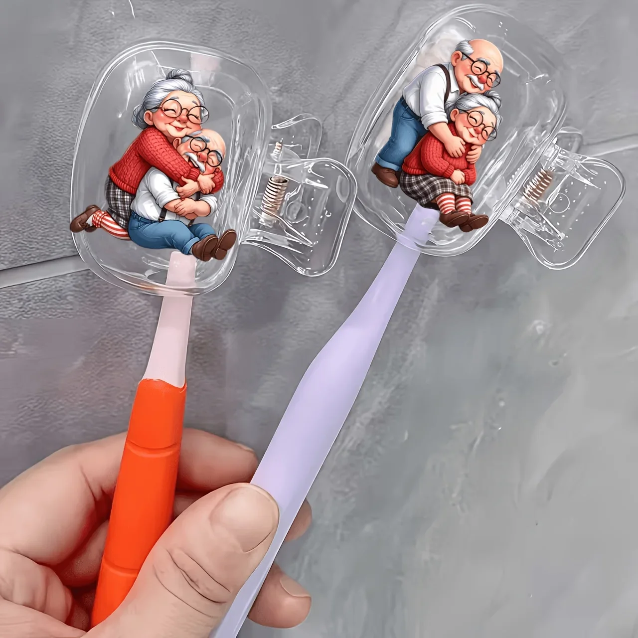 2pcs Loving Grandpa Grandma Storage Clips Travel Essential Toothbrush Protection Cap Storage Box Portable Toothbrush Head Cover