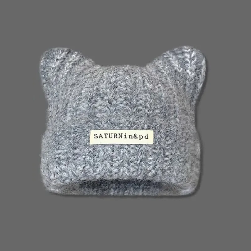 

Cute Cat's Ears Plush Wool Hat Women's Warm Ear Protection Hat Shopping Knitted Cold Hat for Autumn and Winter