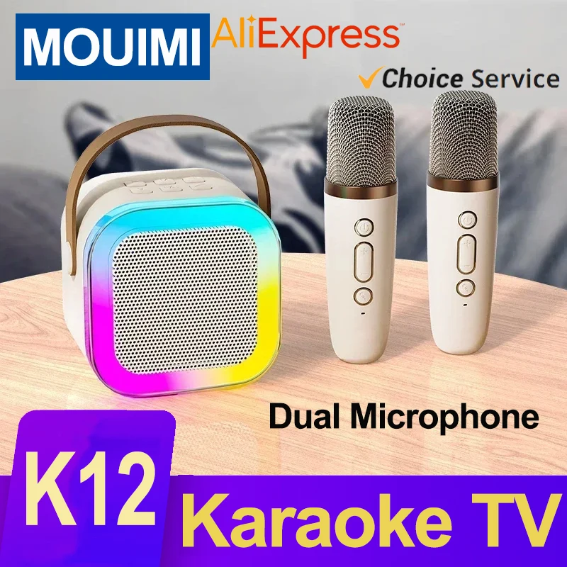 K12 Speakers Wireless Bluetooth Mini Audio Handheld Microphone Singing Karaoke KTV Loudspeaker LED Color lights Long Standby