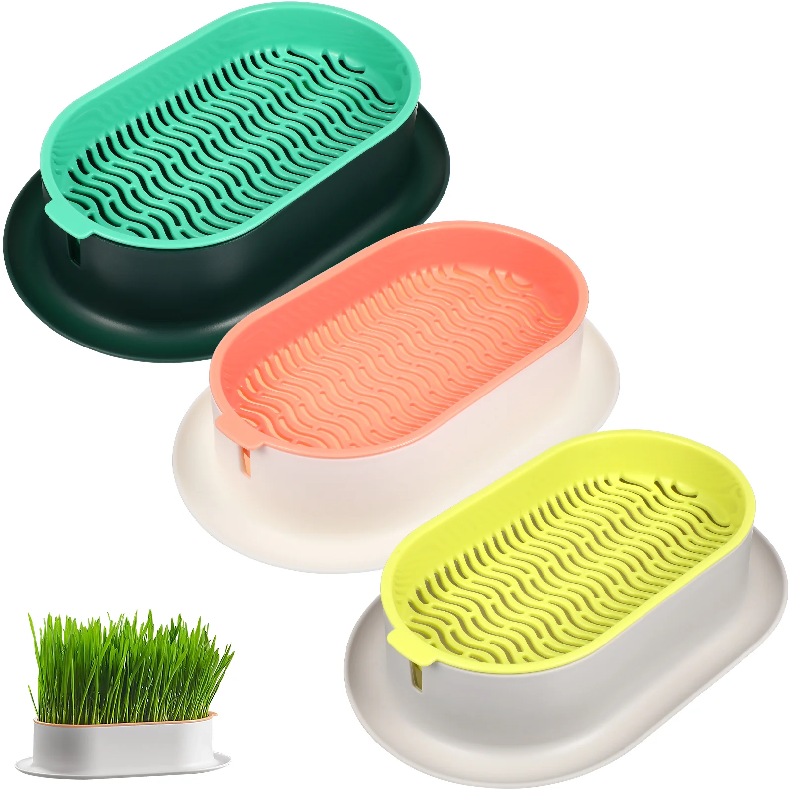 3pcs Hydroponic Cat Grass Box Cat Mint Planting Box Germination Digestion Starter Dish Cat grass Planting Bowl