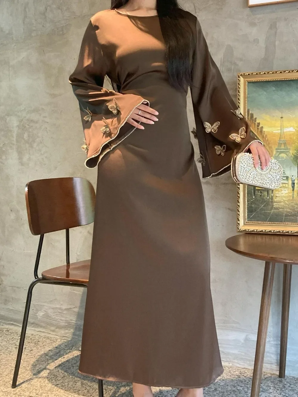 Eid femmes Robe musulmane Abaya papillon nœud manches fête Jalabiya Ramadan robes longues robes Largos Robe arabe Maroc caftan