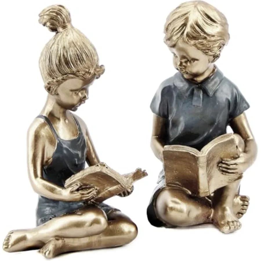

22951 Boy Girl Bookends Vintage Studious Reading Scholar Bookrack Stoppers for Heavy Duty Book Ends Holder Stand Decorative 8 i