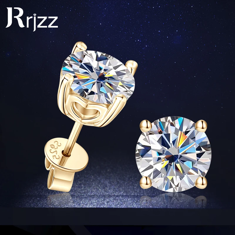 

Женские серьги-гвоздики Rrjzz 1CT 2CT D VVS1 с муассанитом и бриллиантами с сертификатом, классические серьги из 100% чистого серебра 925 пробы для вечеринок, ювелирные изделия
